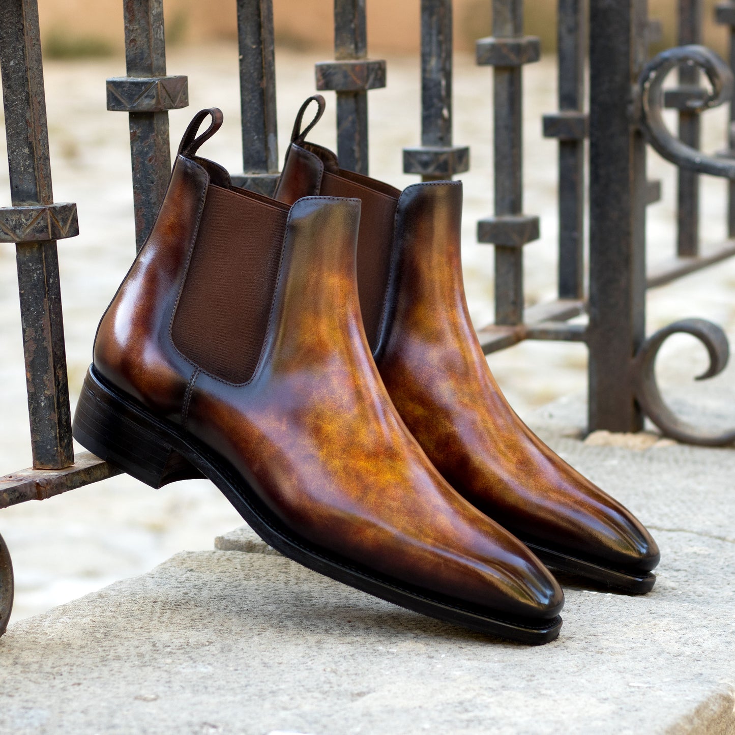 Handcrafted Chelsea Boot: Brown Fire Patina