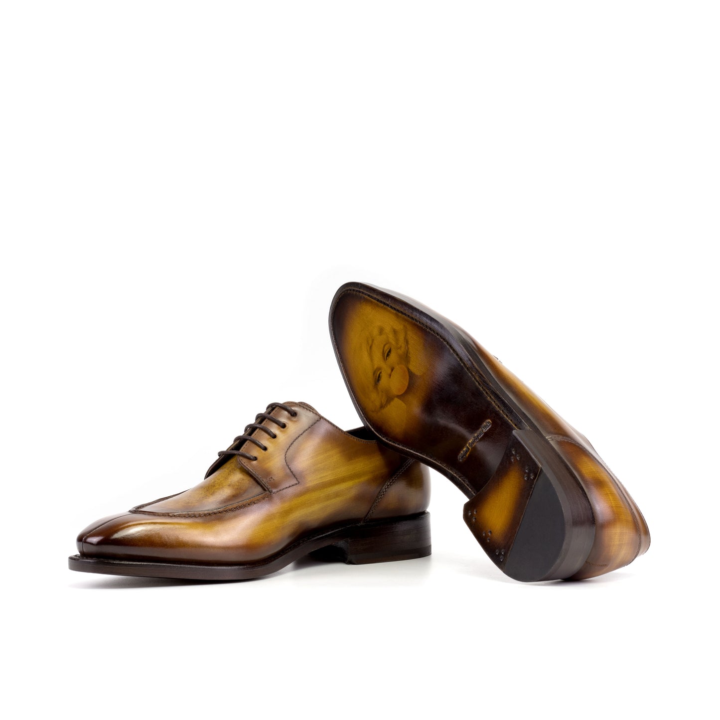 Handcrafted Split Toe Derby Shoe: Cognac Patina