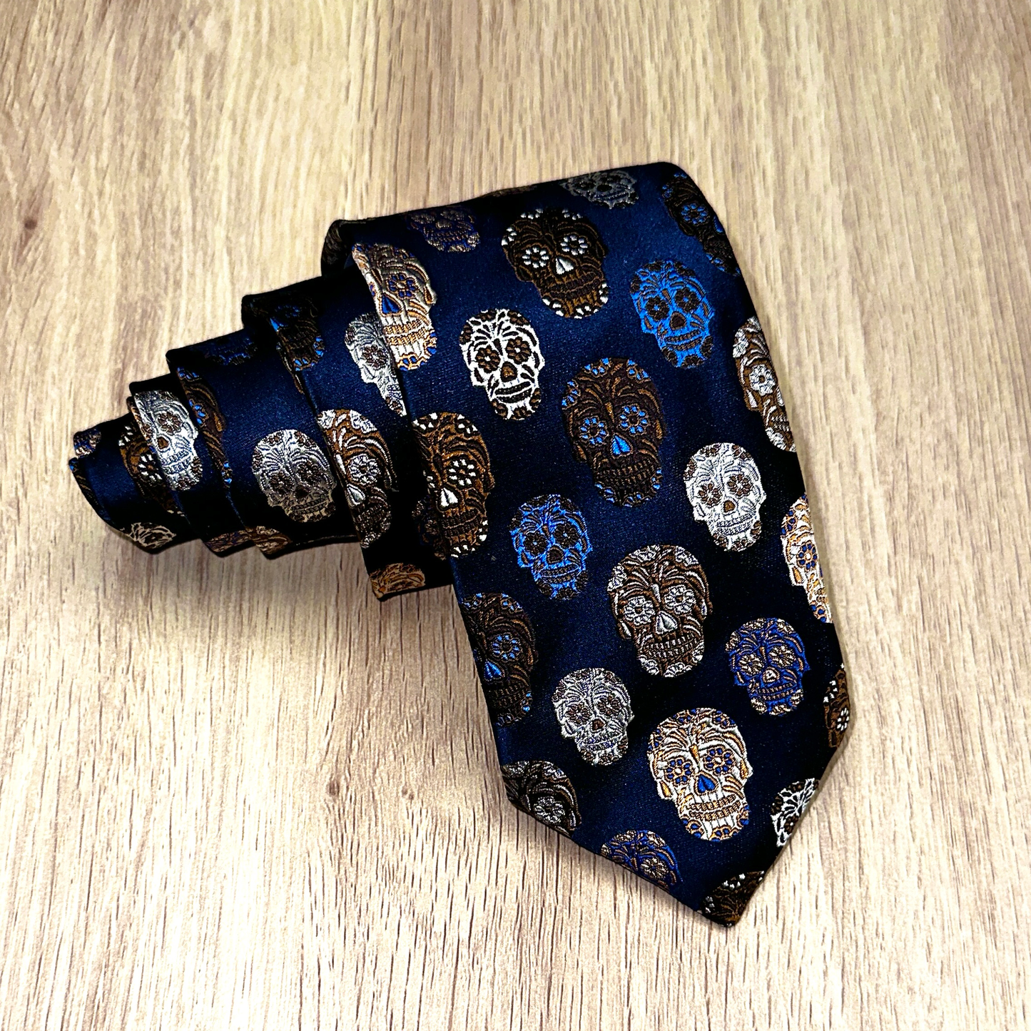 Limited Edition Navy & Mocha Skull Silk Tie