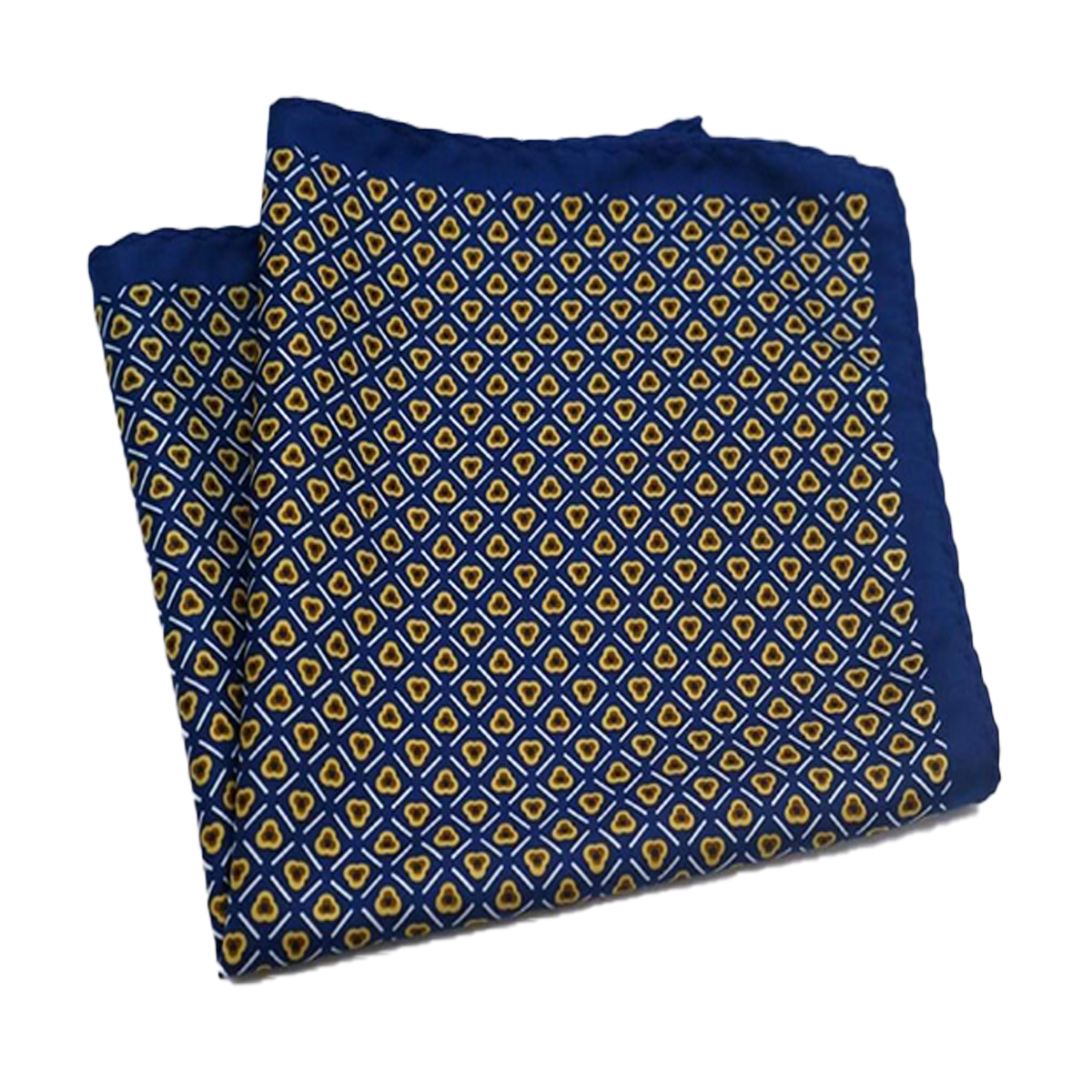 Tasker & Shaw | Luxury Menswear | Blue Edged Geometric Patterned Pure Silk Pocket Square