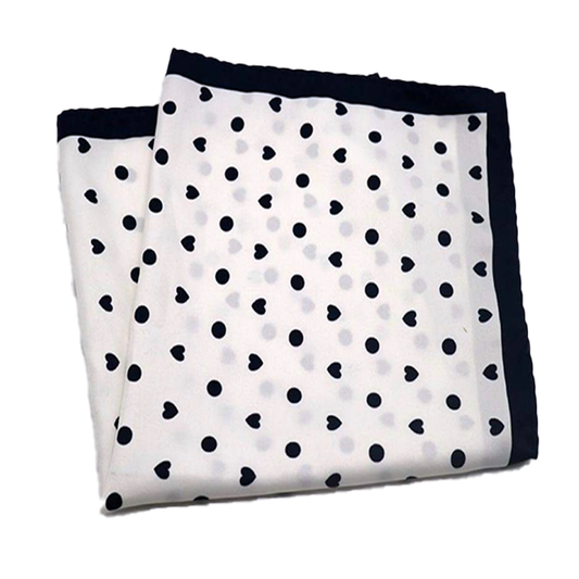 Tasker & Shaw | Luxury Menswear | Black, heart and spot detailed pure silk pocket square