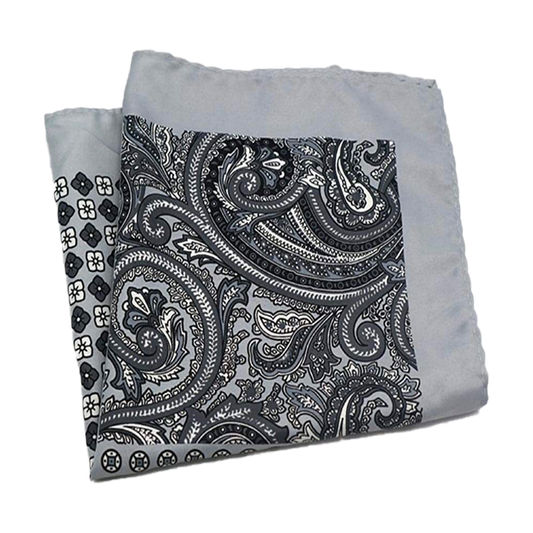 Tasker & Shaw | Luxury Menswear | Light Gray edged pure silk pocket square