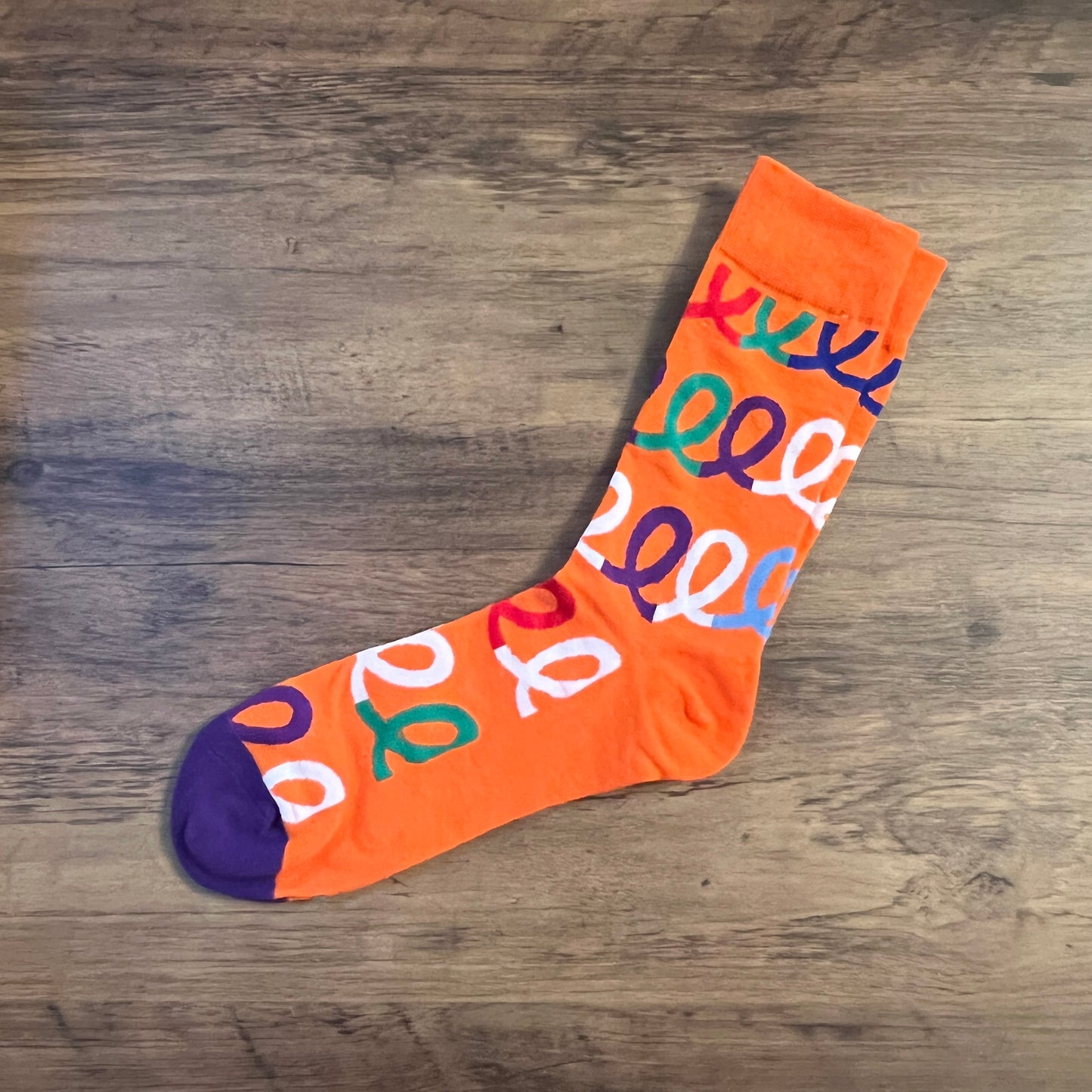 Tasker & Shaw | Luxury Menswear | Orange with multi colour doodle socks