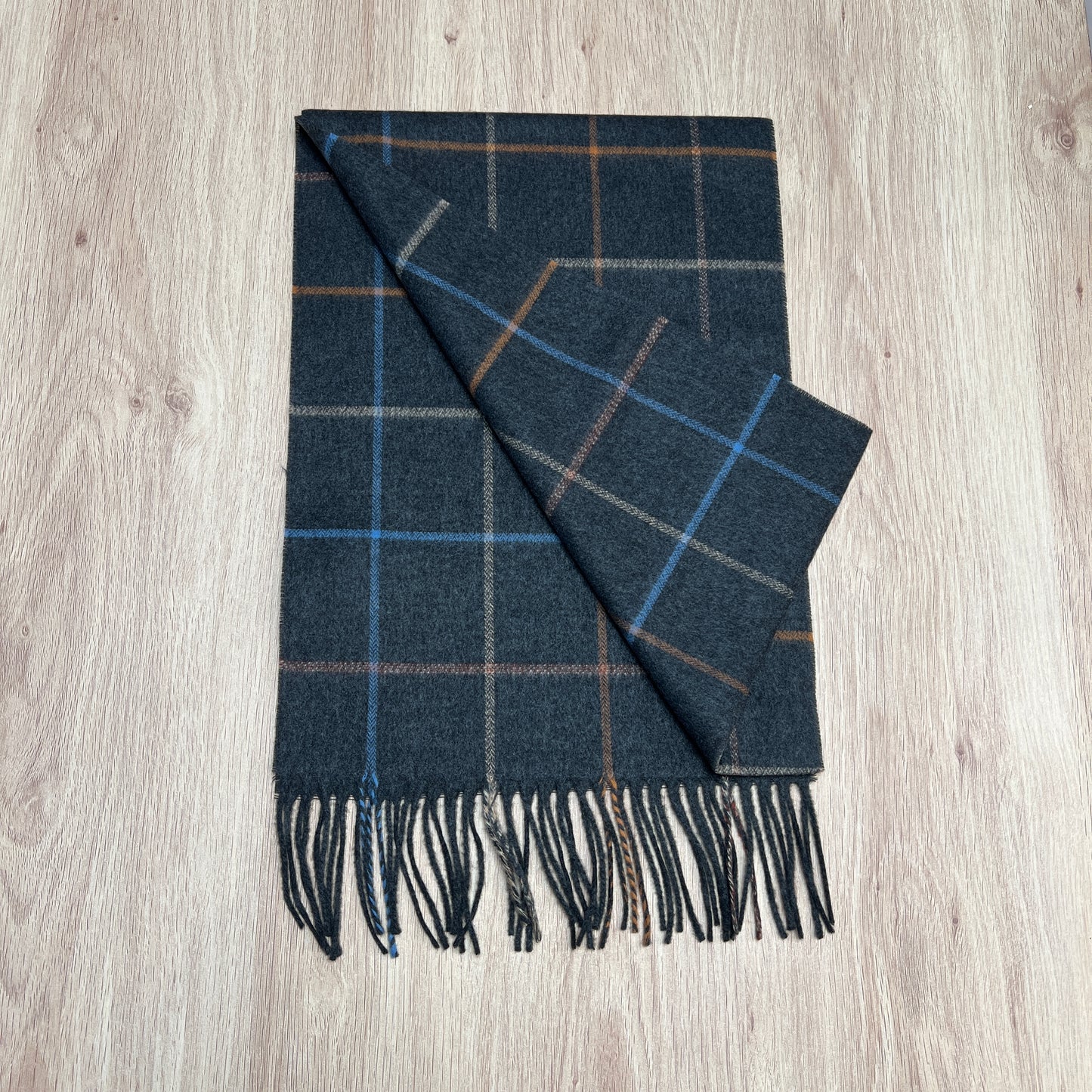 Tasker & Shaw | Luxury Menswear | Cashmere blend scarf - charcoal with multi-colour checks