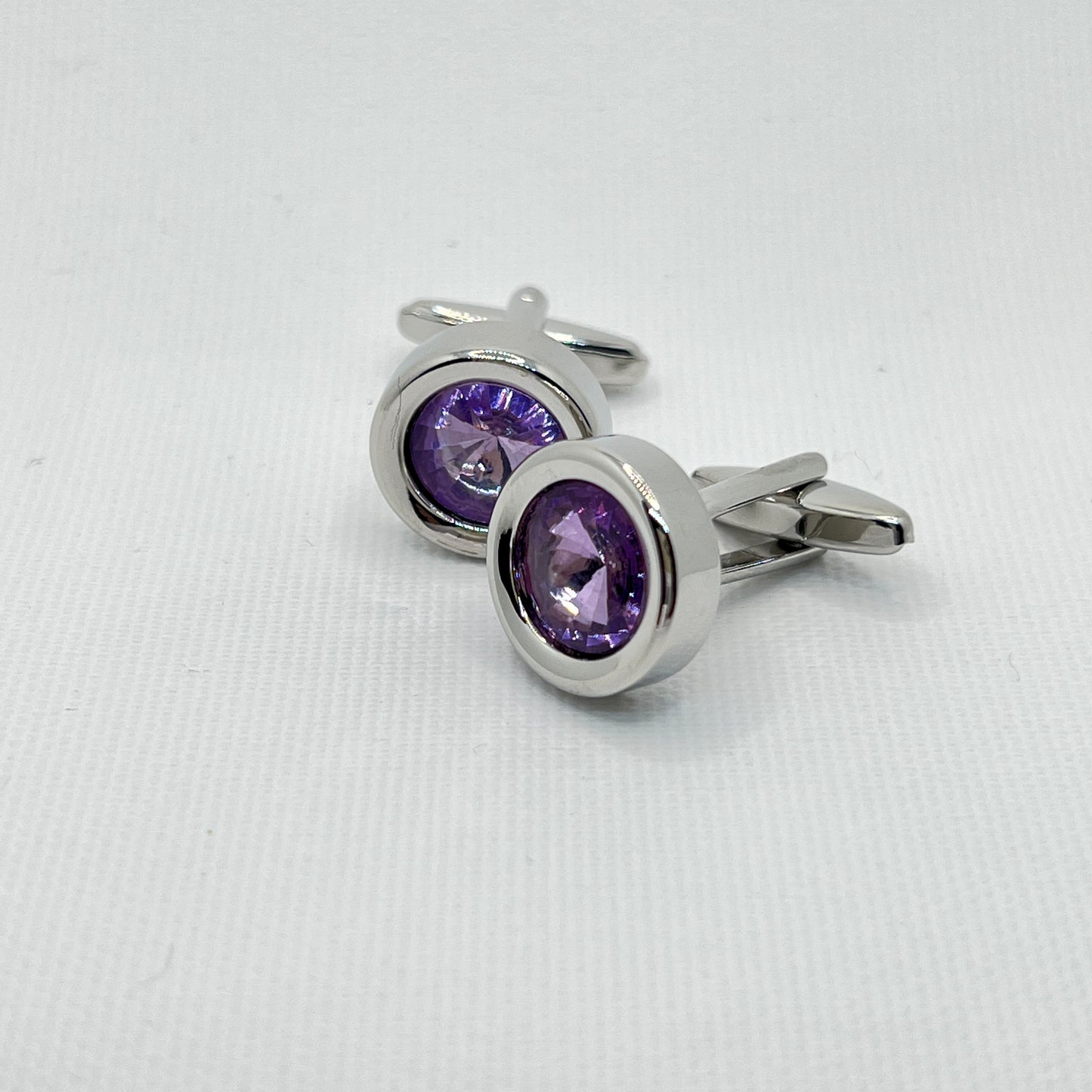 Tasker & Shaw | Luxury Menswear | Silver with lilac crystal cufflinks