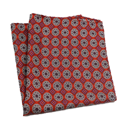 Tasker & Shaw | Luxury Menswear | Orange traditionally patterned pure silk pocket square